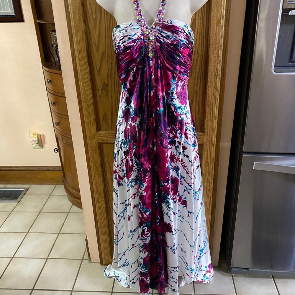 La Femme Multi Color Halter Gown Size 12 - image 1